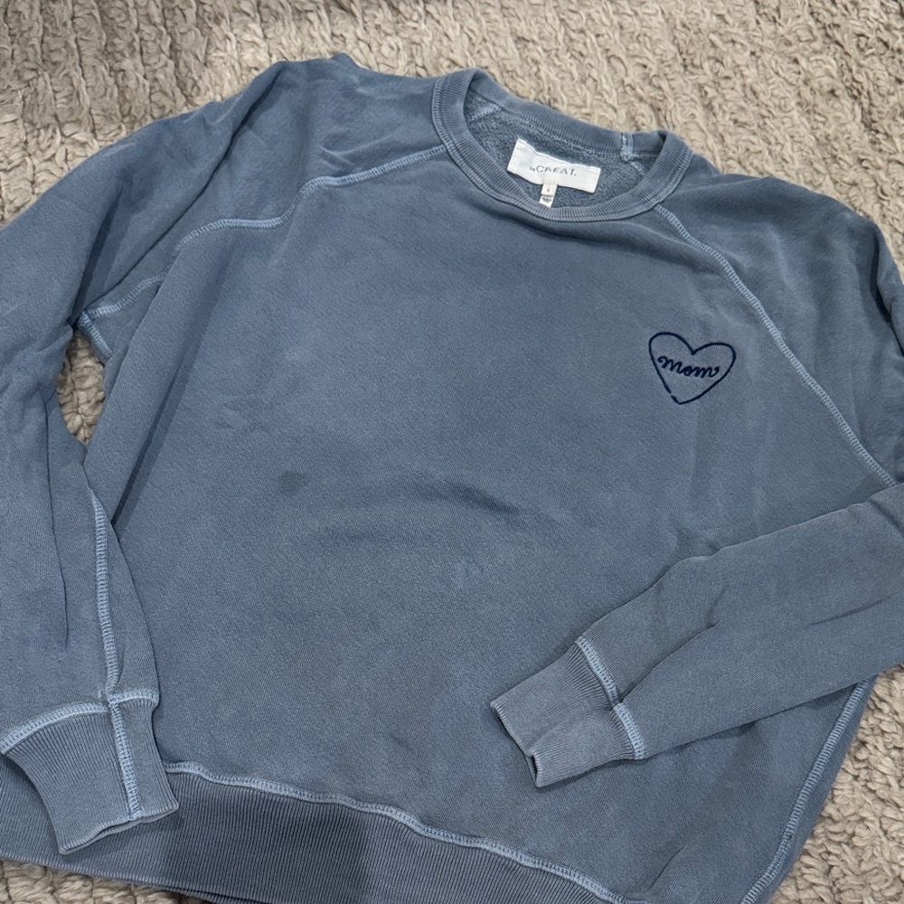THE GREAT. Blue Crewneck Sweatshirt stitched with MOM